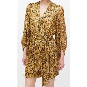 ba&sh | Dresses | Ba Sh Silk Dress Size S Gold Brown Metallic Leopard Wrap  Balloon Sleeve Mini | Poshmark